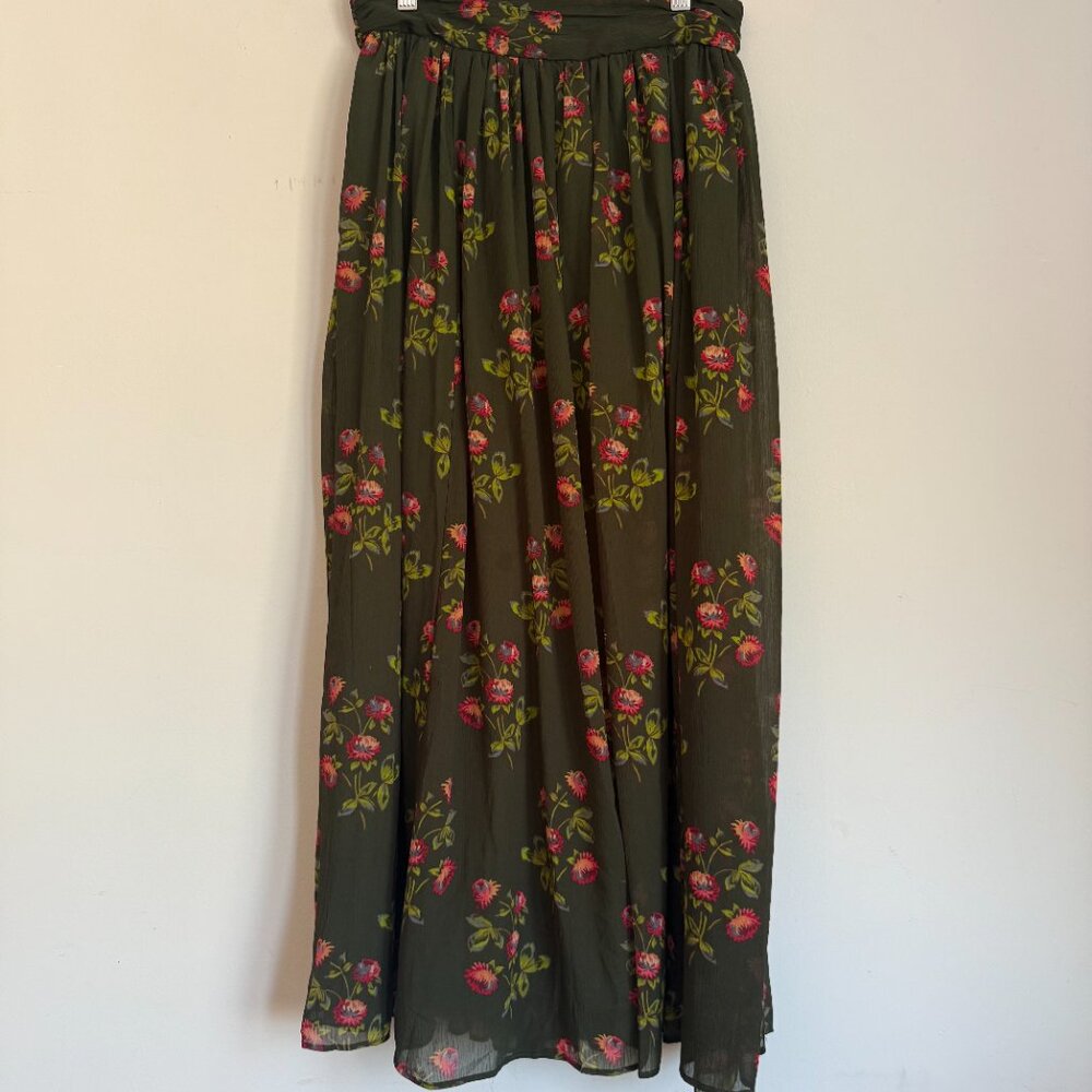 J. Crew | Point Sur Olive Green Floral Maxi Skirt in Crinkle Chiffon Size 0 - Picture 4 of 10